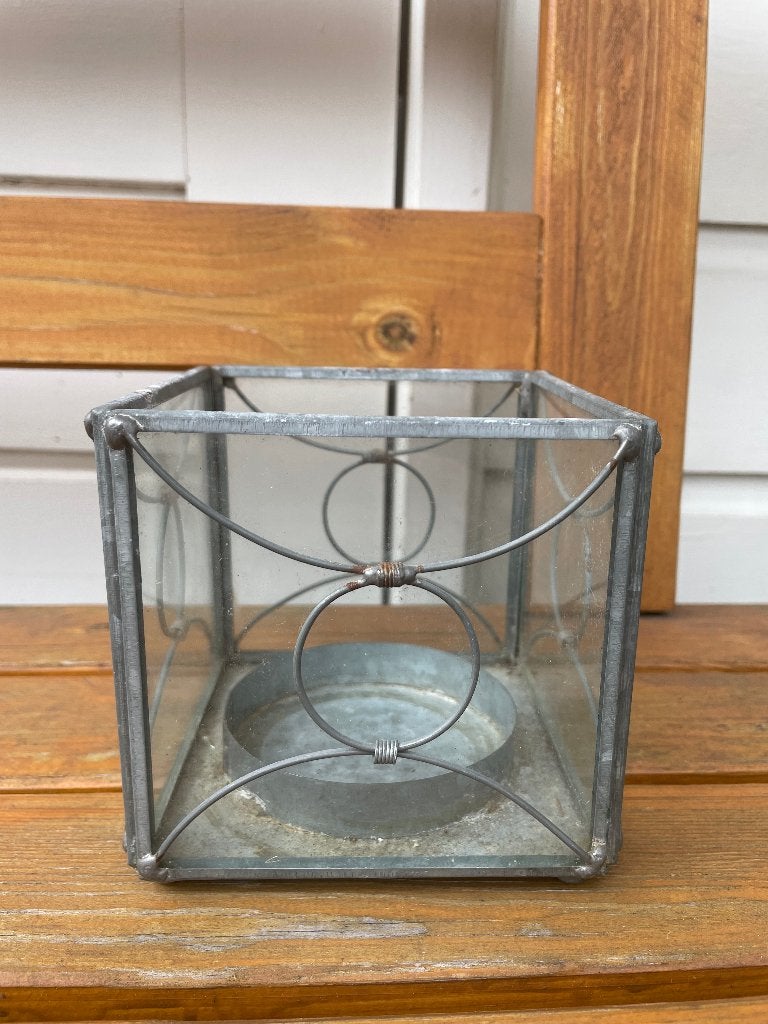 Kaars windlicht waxinehouder voor buiten glas en metaal, Ophalen of Verzenden, Overige materialen