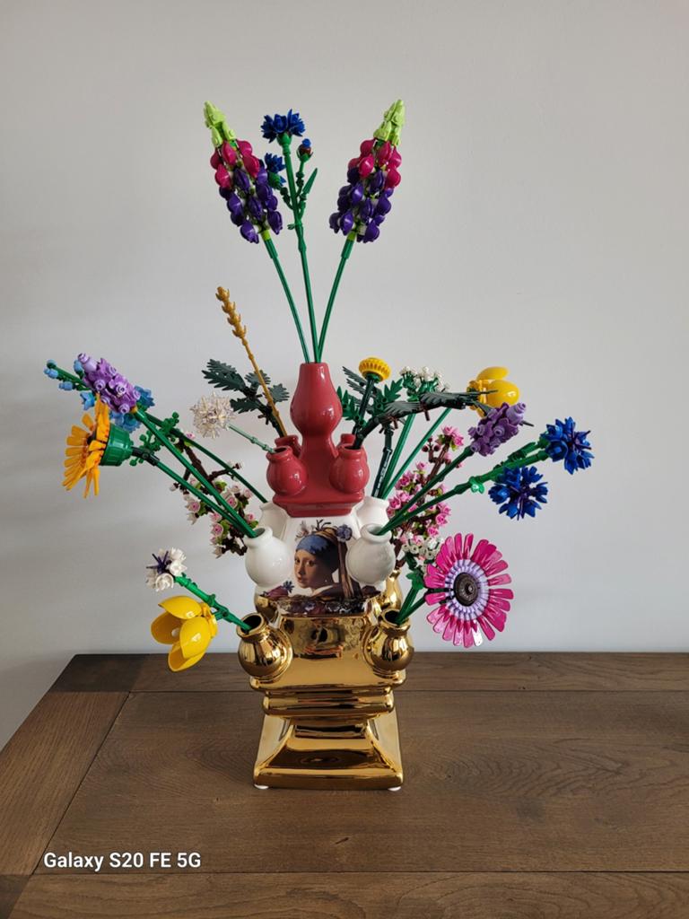 Heinen delfst blauw stapel tulpenvaas met lego, Ophalen of Verzenden