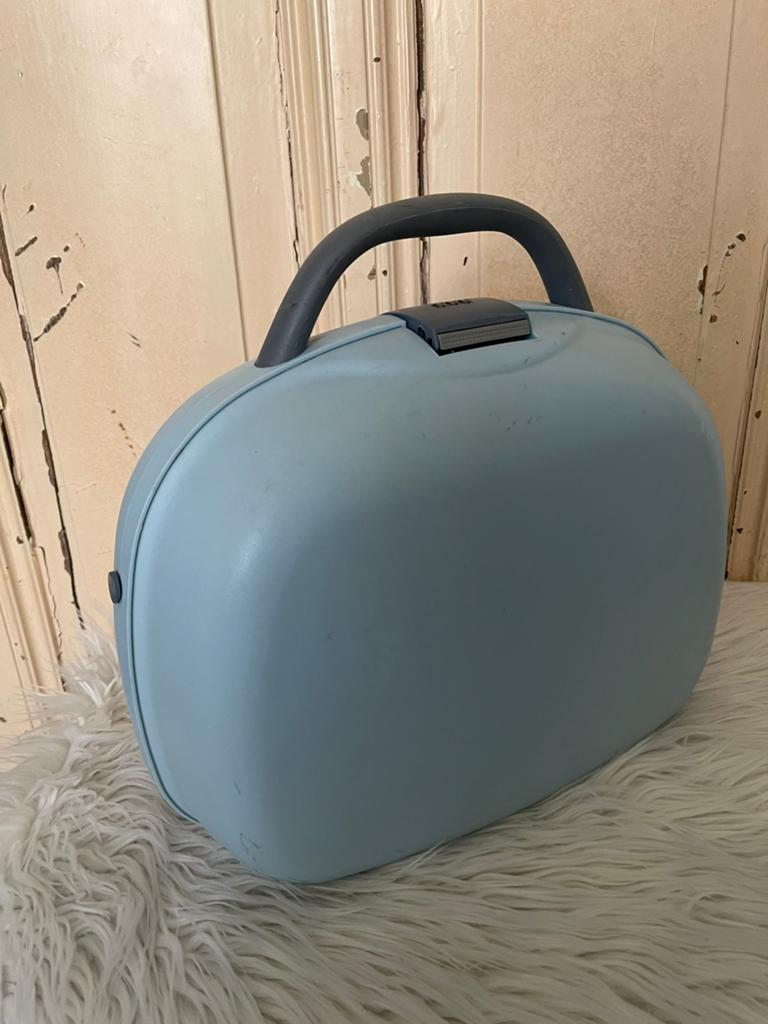 Vintage beautycase/train case lichtblauw met cijferslot, Ophalen of Verzenden, Gebruikt, Blauw