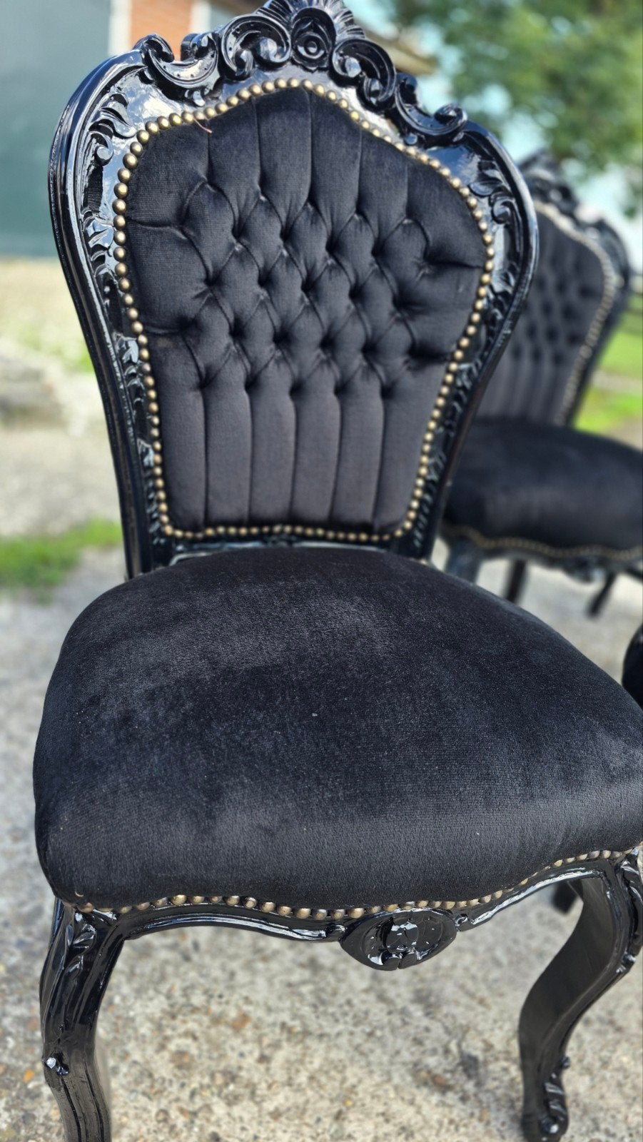 Set van 6 Zwarte Barok Stoelen - Fluweel en Hout, Huis en Inrichting, Stoelen, Ophalen, Zwart, Barok, Klassiek, Glamour, Zo goed als nieuw