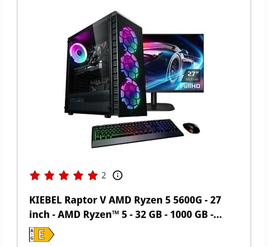 KIEBEL Raptor V AMD Ryzen 5 5600G Gaming PC met 27" Monitor, 1000 GB, Zo goed als nieuw, Gaming, SSD