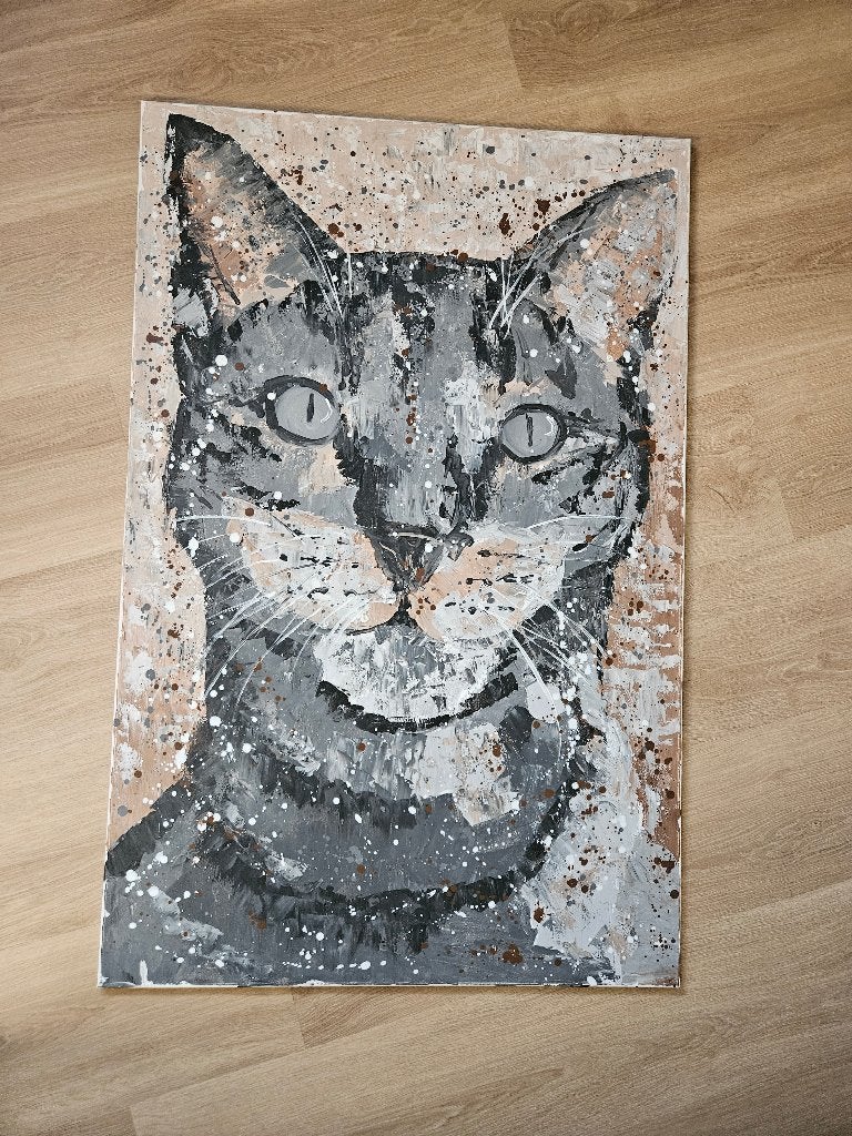 Canvas met kat Bas, Ophalen, Zo goed als nieuw, 50 tot 75 cm, Schilderij