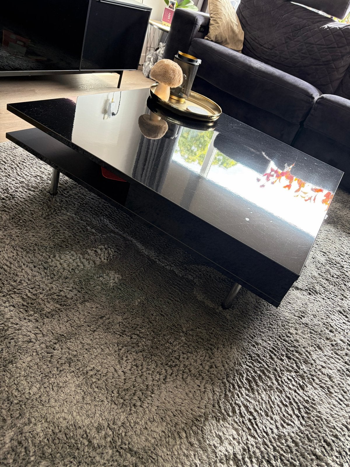 Zwarte salontafel met lade en opbergruimte, Overige materialen, Gebruikt, Vierkant, 5 – 50