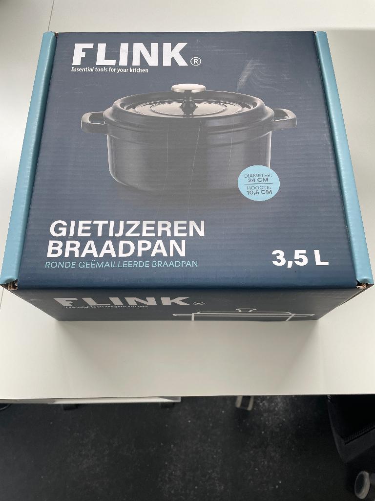 NIEUW! Ronde geëmailleerde braadpan van FLINK, Ophalen, Nieuw, Gietijzer, Koekenpan of Braadpan