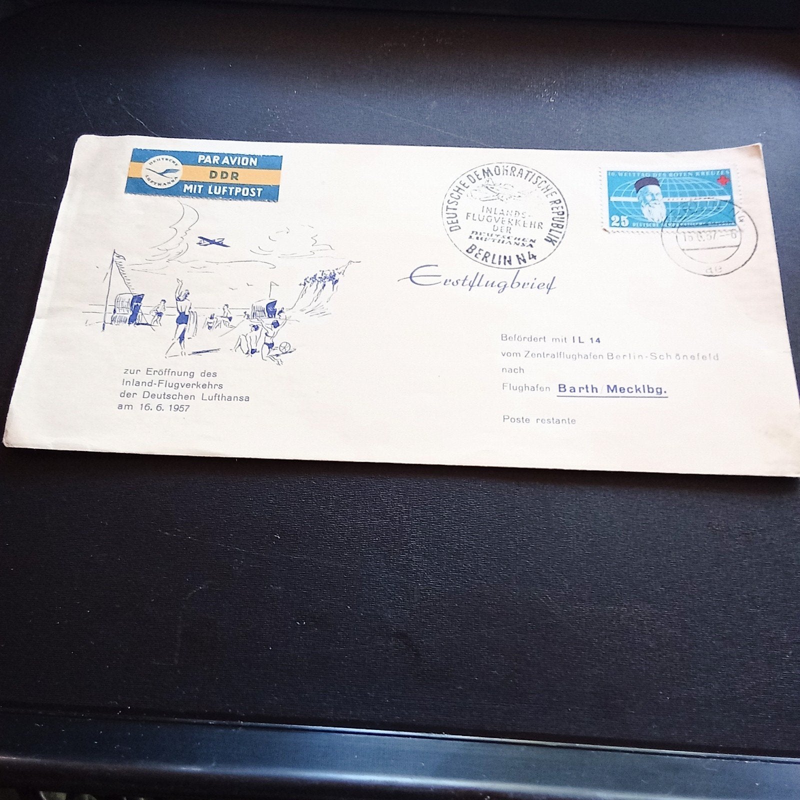 DDR Eerstvluchtbrief Lufthansa 1957 - Zeldzaam, Ophalen of Verzenden, Beschreven, Europa
