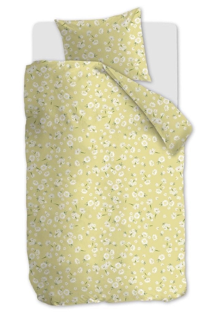 NIEUW: Beddinghouse 1 pers dekbedovertrek lichtgeel Daisies, Eenpersoons, Verzenden, Katoen, Nieuw