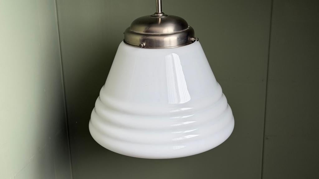 Vintage Gispen art deco pendellamp hanglamp luxe schoollamp, Gebruikt, Gispen, art deco, jaren '30, Ophalen of Verzenden, Glas