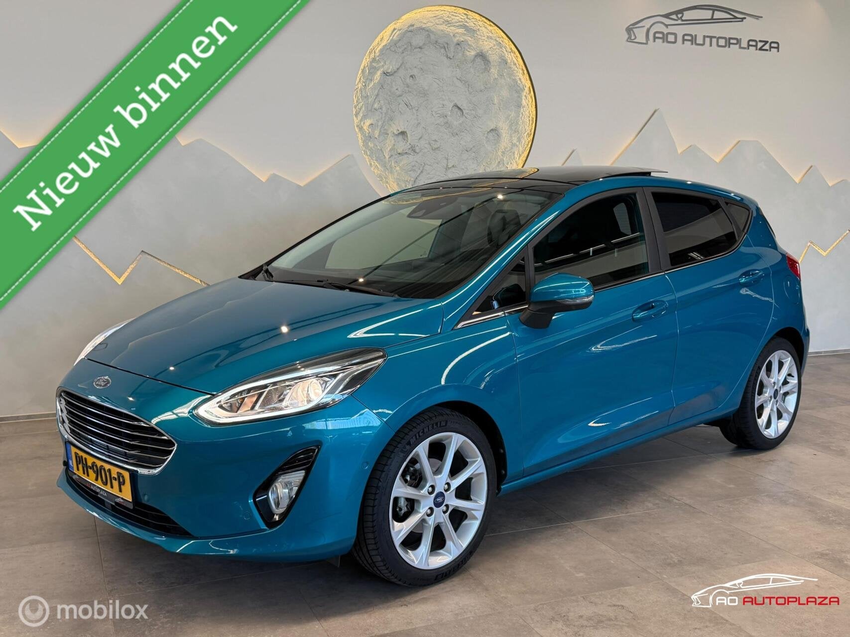 Ford Fiesta 1.0 EcoBoost Titanium Panorama/Keyless/Carplay/C, Voorwielaandrijving, 40 €/maand, Blauw, 23 km/l