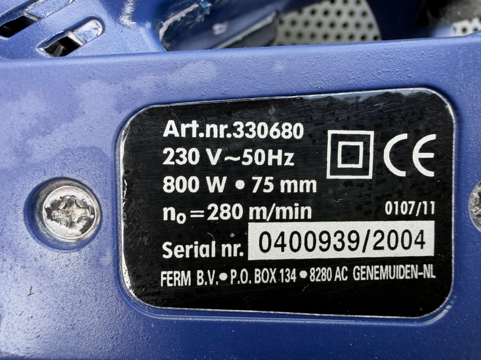 Ferm Bandschuurmachine FBS-800 - 800W met accessoires, Ophalen, Gebruikt, 600 tot 1200 watt, Bandschuurmachine