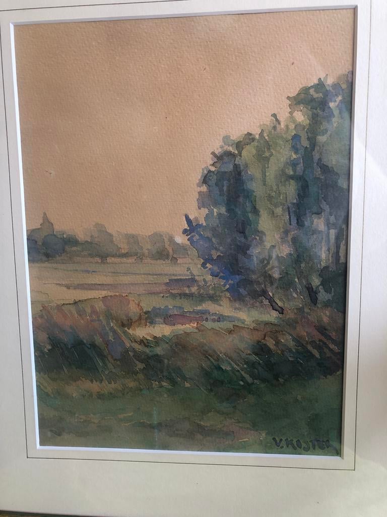 Aquarel van Vok Koster (1909-1996) - Landschap, Ophalen of Verzenden