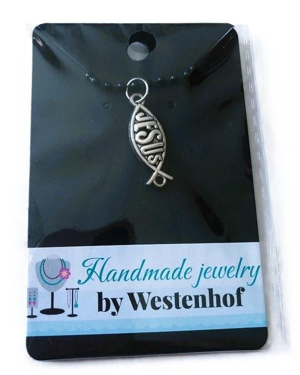 Hanger zilver vis met text gegraveerde naam Jesus, Verzenden, Nieuw, Zilver, Zilver