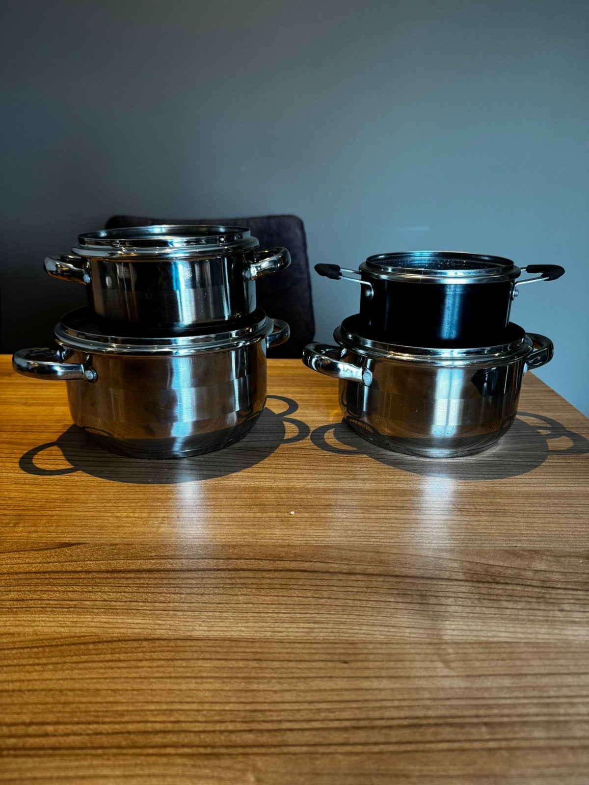 4x kookpan, gebruikt op gas, Ophalen, Gebruikt, Rvs, Pannenset