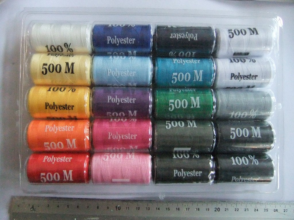 Naaimachinegaren set - 20 klossen polyester 500M/dik NE40/2, Verzenden, Nieuw, Garen of Naald(en)