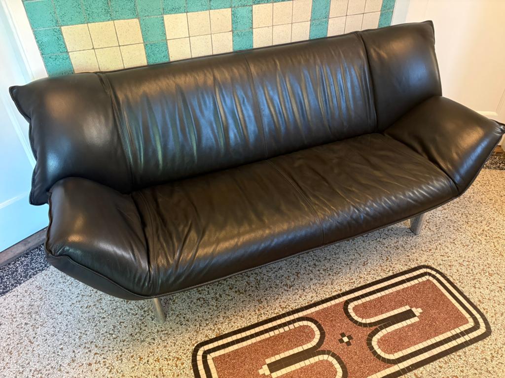 LEOLUX Tango 3-zits zwart leren design bank, 150 tot 200 cm, Driepersoons, Ophalen of Verzenden, Zo goed als nieuw