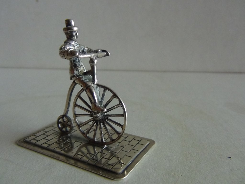 Miniatuur zilver EY24 fiets velocipede zilveren miniaturen, Antiek en Kunst, Verzenden, Zilver