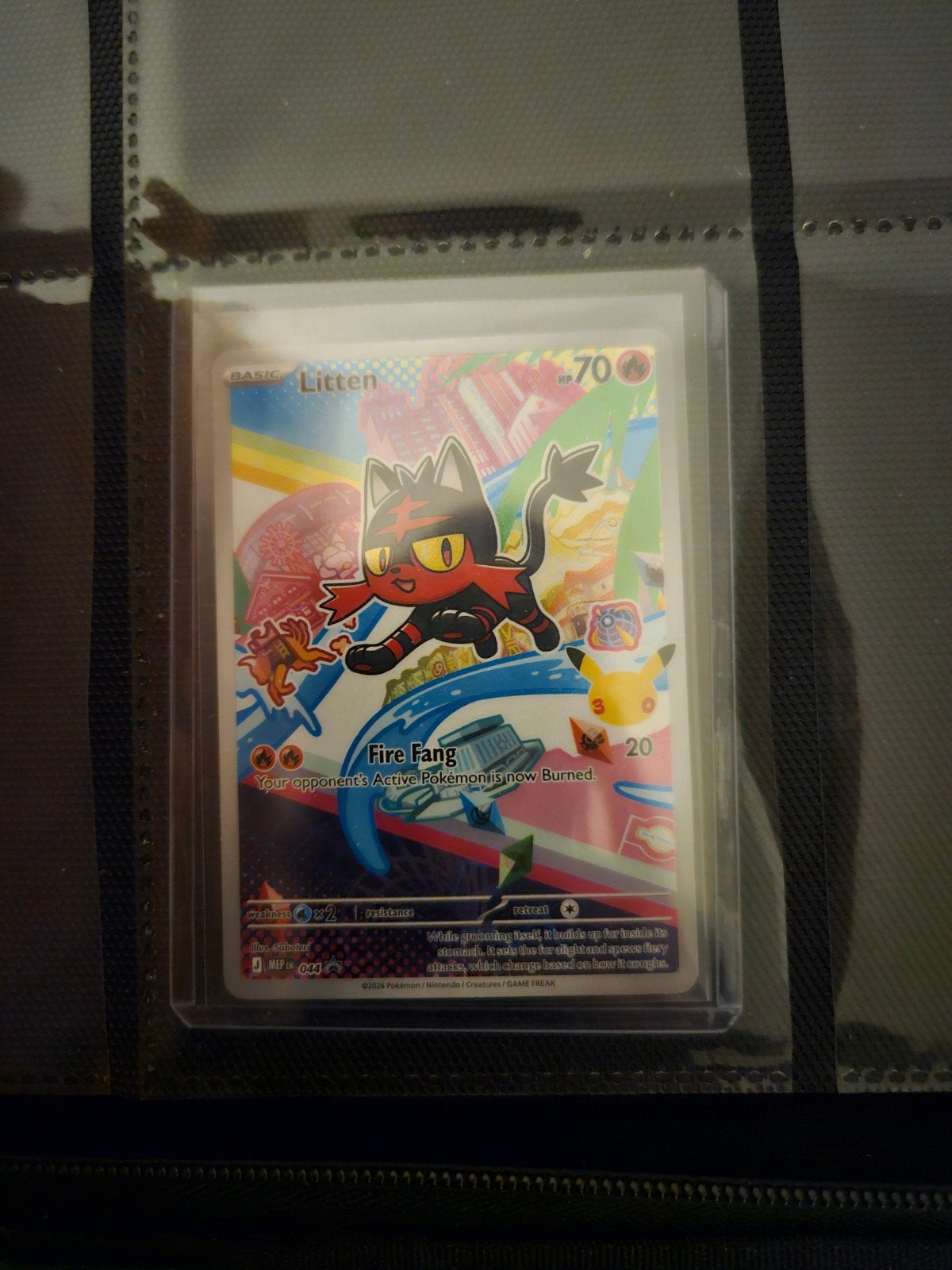 Pokemon Litten MEP 044 Promo 30th Celebration, Ophalen of Verzenden, Zo goed als nieuw, Losse kaart, Foil