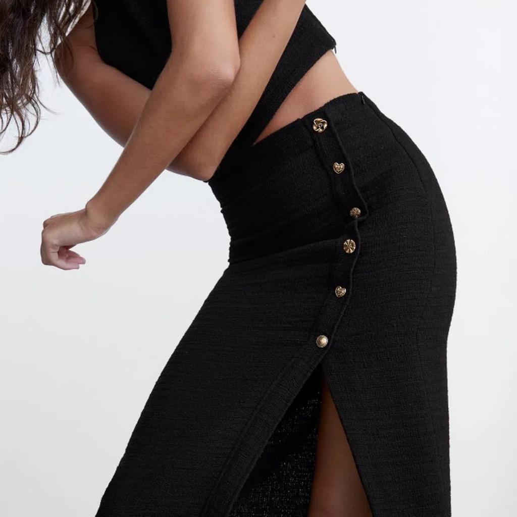 Zara rok skirt long midi S gouden knopen zwart tweed knit, Kleding | Dames, Rokken, Zwart, Nieuw, Ophalen of Verzenden, Maat 36 (S)