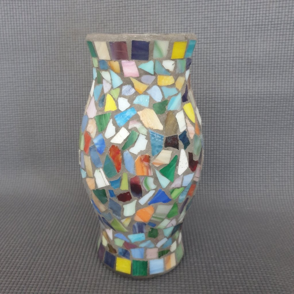 Vintage vaas / waxinelicht houder mozaiek, 24 cm, Gebruikt, Meerkleurig, Ophalen of Verzenden