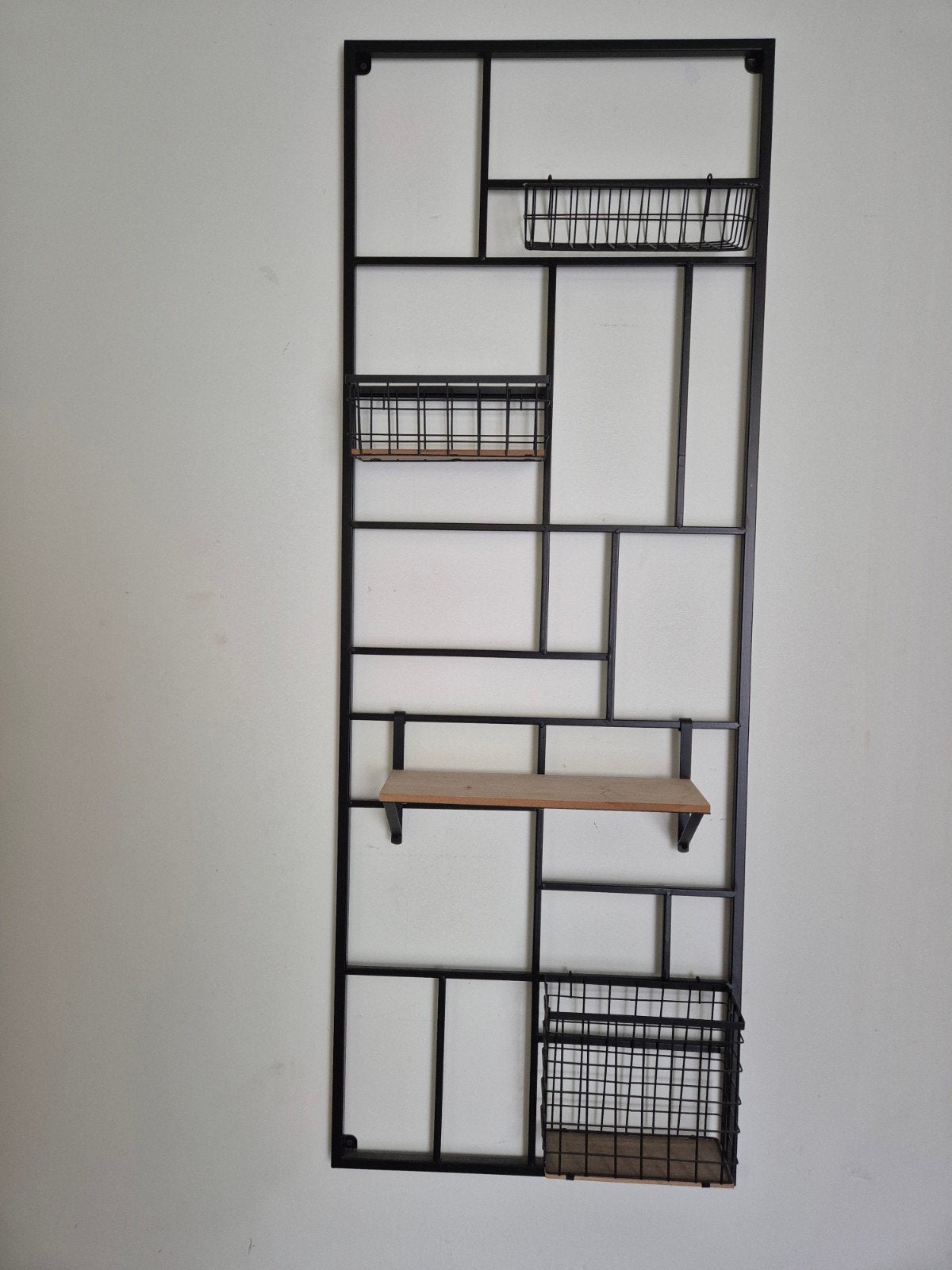 Modern wandrek met planken en manden - 155x55 cm, Ophalen