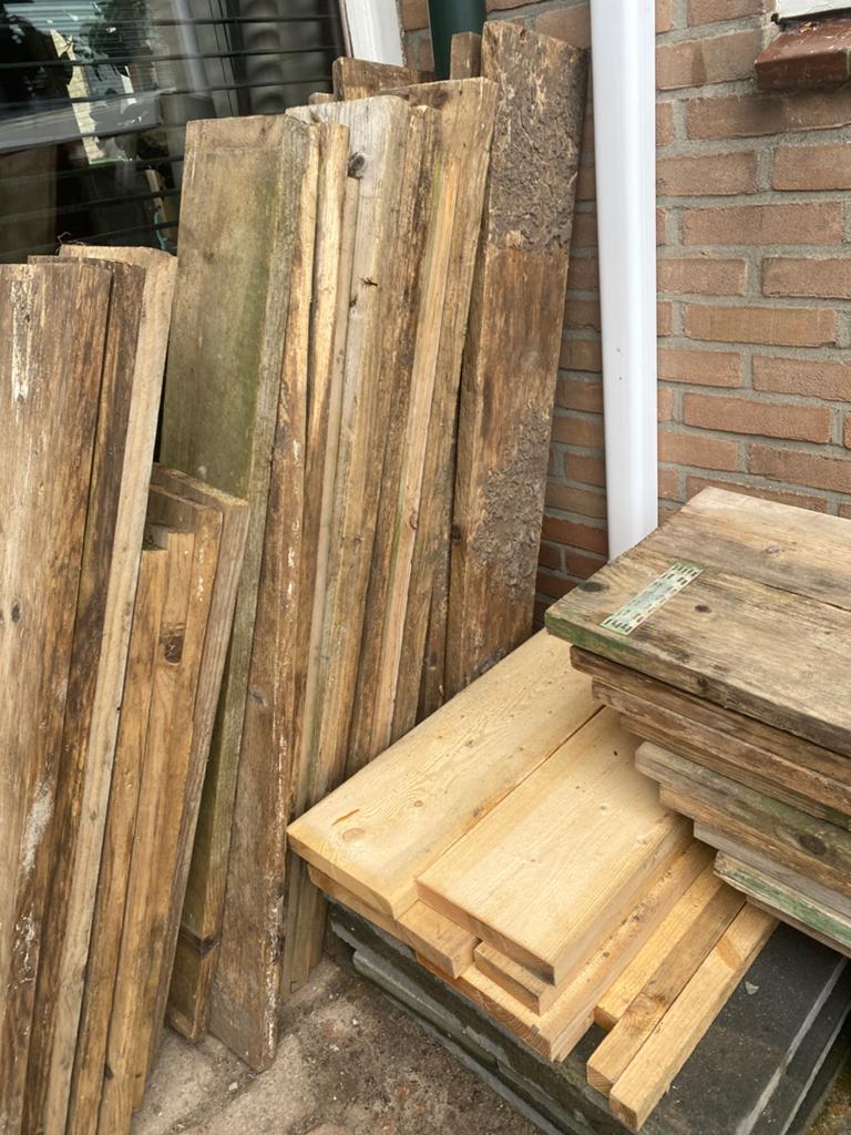 Steigerhouten planken voor diverse projecten, Ophalen, Gebruikt, 25 tot 50 mm, 200 tot 250 cm