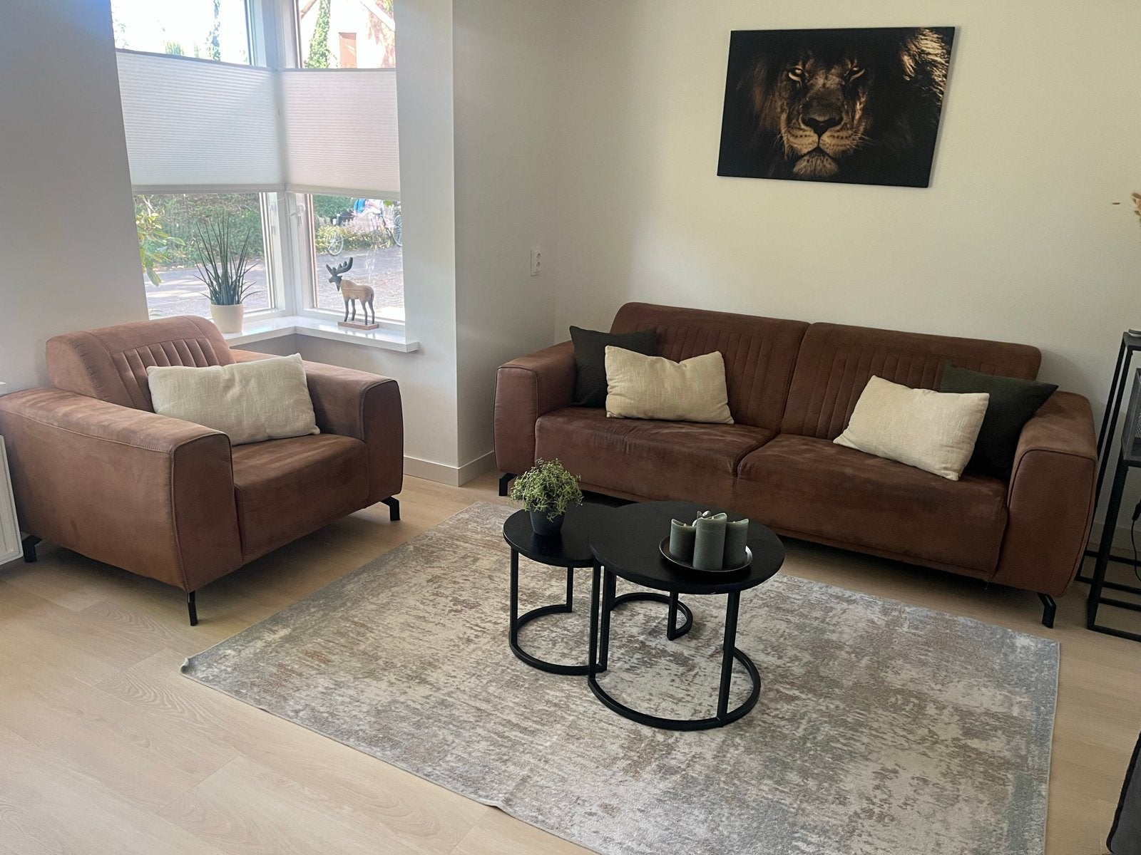 2,5-zits bank en fauteuil - Cognac, Ophalen, Gebruikt, Overige maten, 75 tot 100 cm