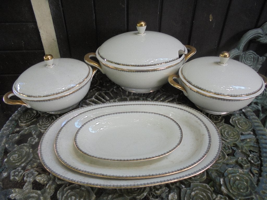 Schalen set Elfenbein Bavaria met zwart/gouden decor rand, Ophalen of Verzenden