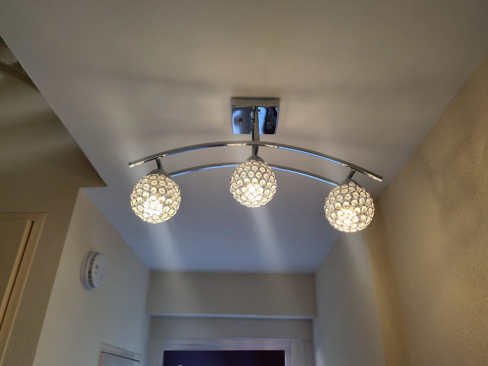 Moderne Plafondlamp met 3 Kristallen Lichtpunten, Ophalen, Zo goed als nieuw