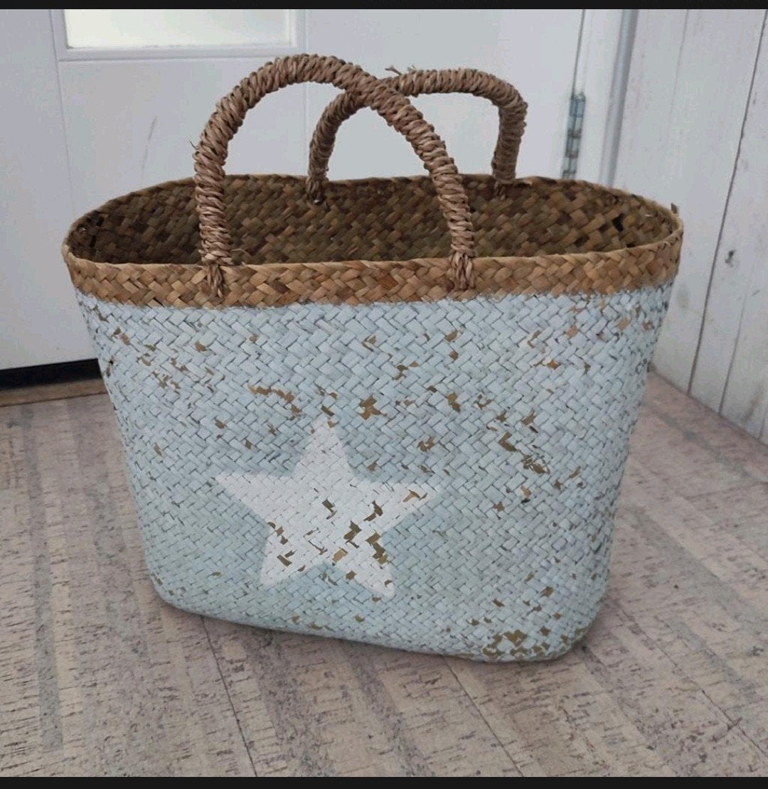 Vintage, boho rieten shopper / draagtas 20 x 35 x 35 cm, Ophalen of Verzenden, Rechthoekig, Riet
