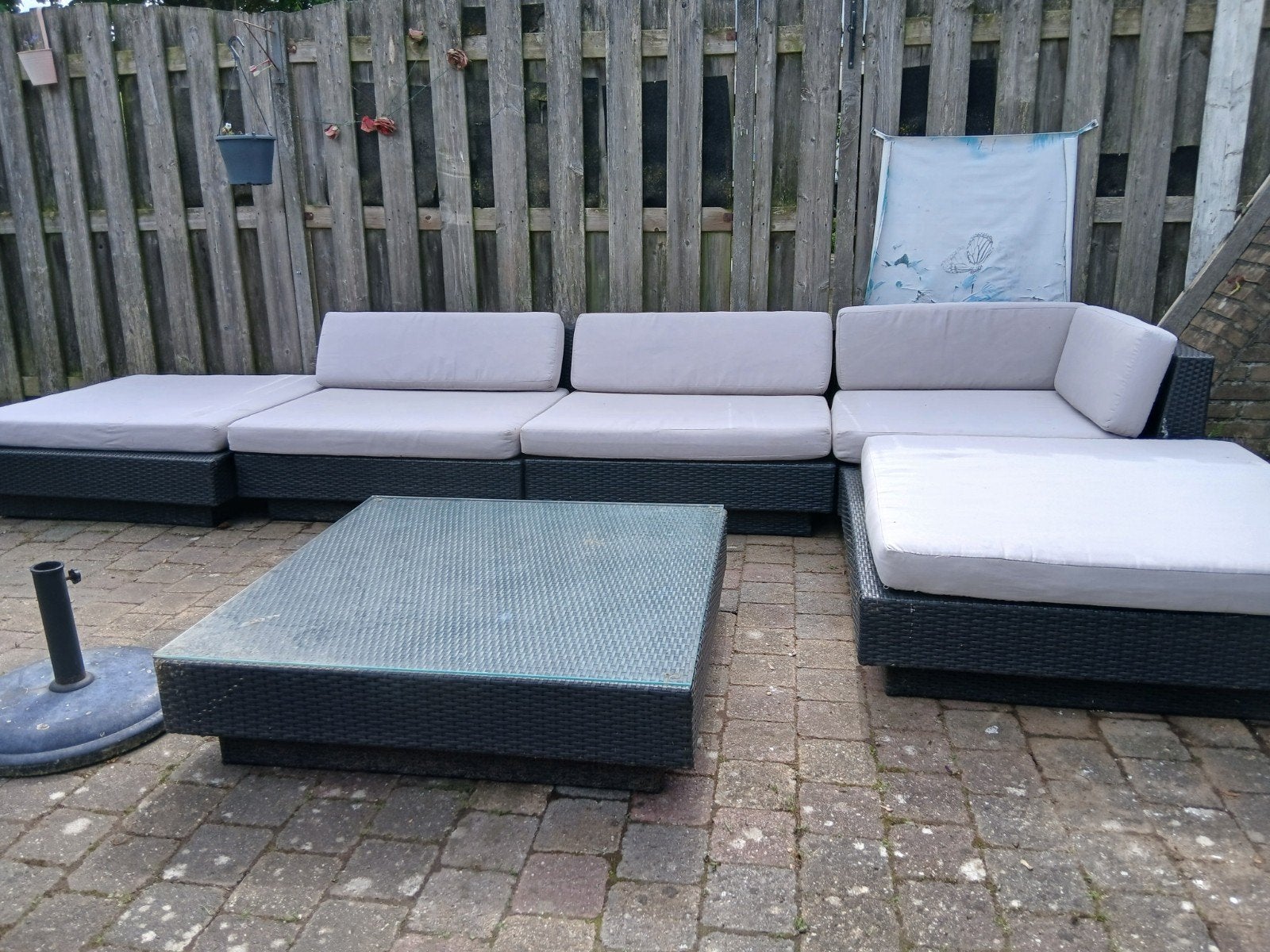 Grote Loungeset met Tafel en Kussens, Tuin en Terras, Ophalen, Gebruikt, Meer dan 8 zitplaatsen, Loungeset
