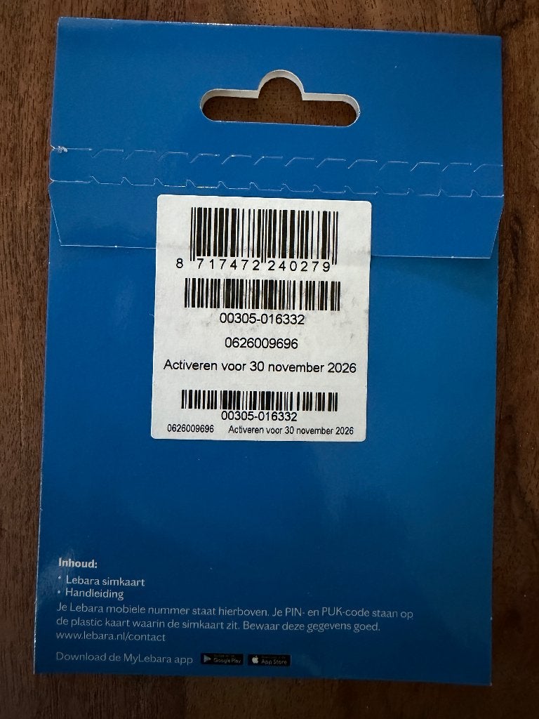 06 2600 9696 Lebara Prepaid Sim, Ophalen of Verzenden, Nieuw, Overige providers, Simkaart