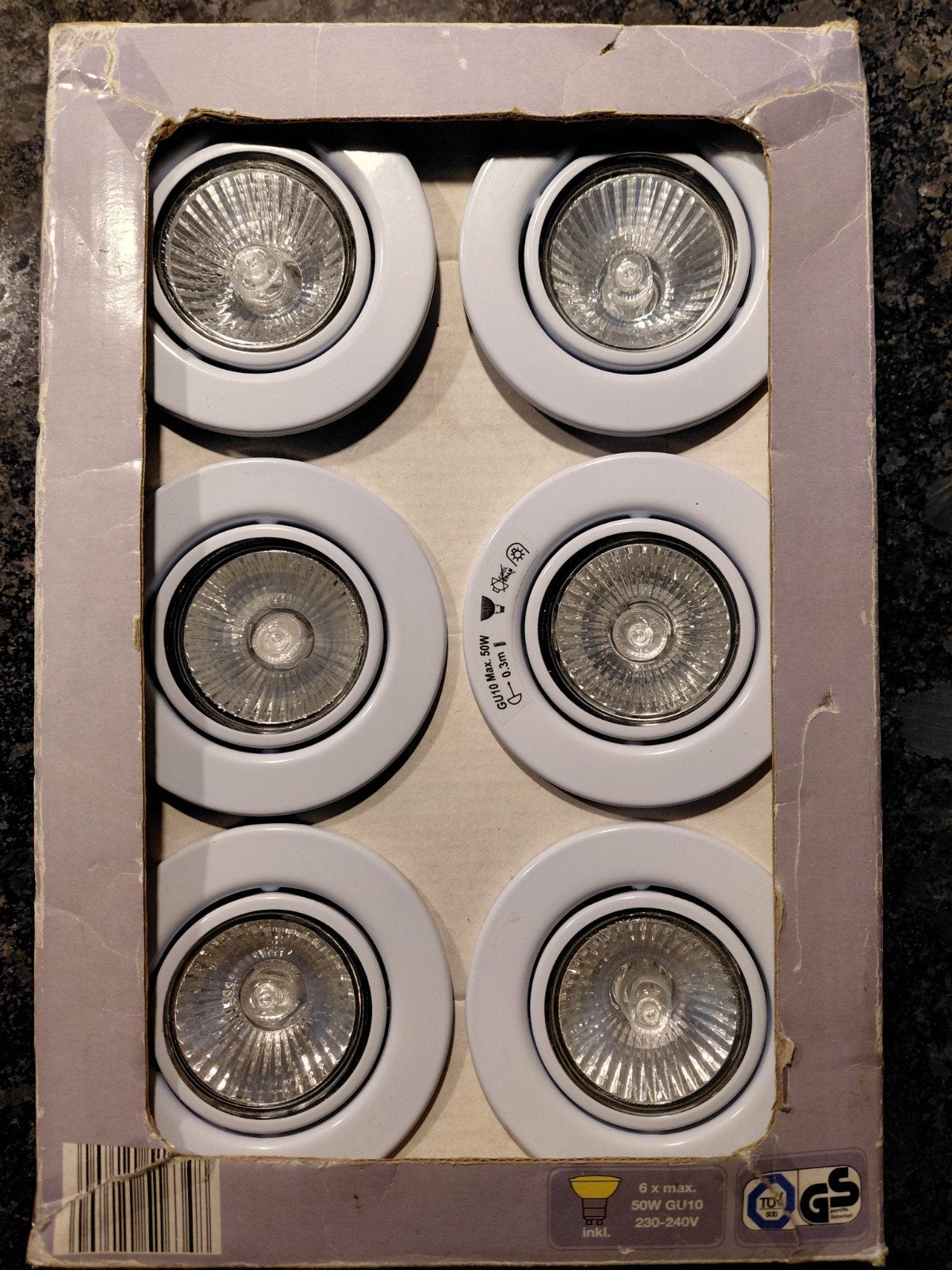 Set van 6 draaibare inbouwspots incl.lampjes Nieuw in doos!, Halogeen, GU10, Nieuw, Ophalen of Verzenden