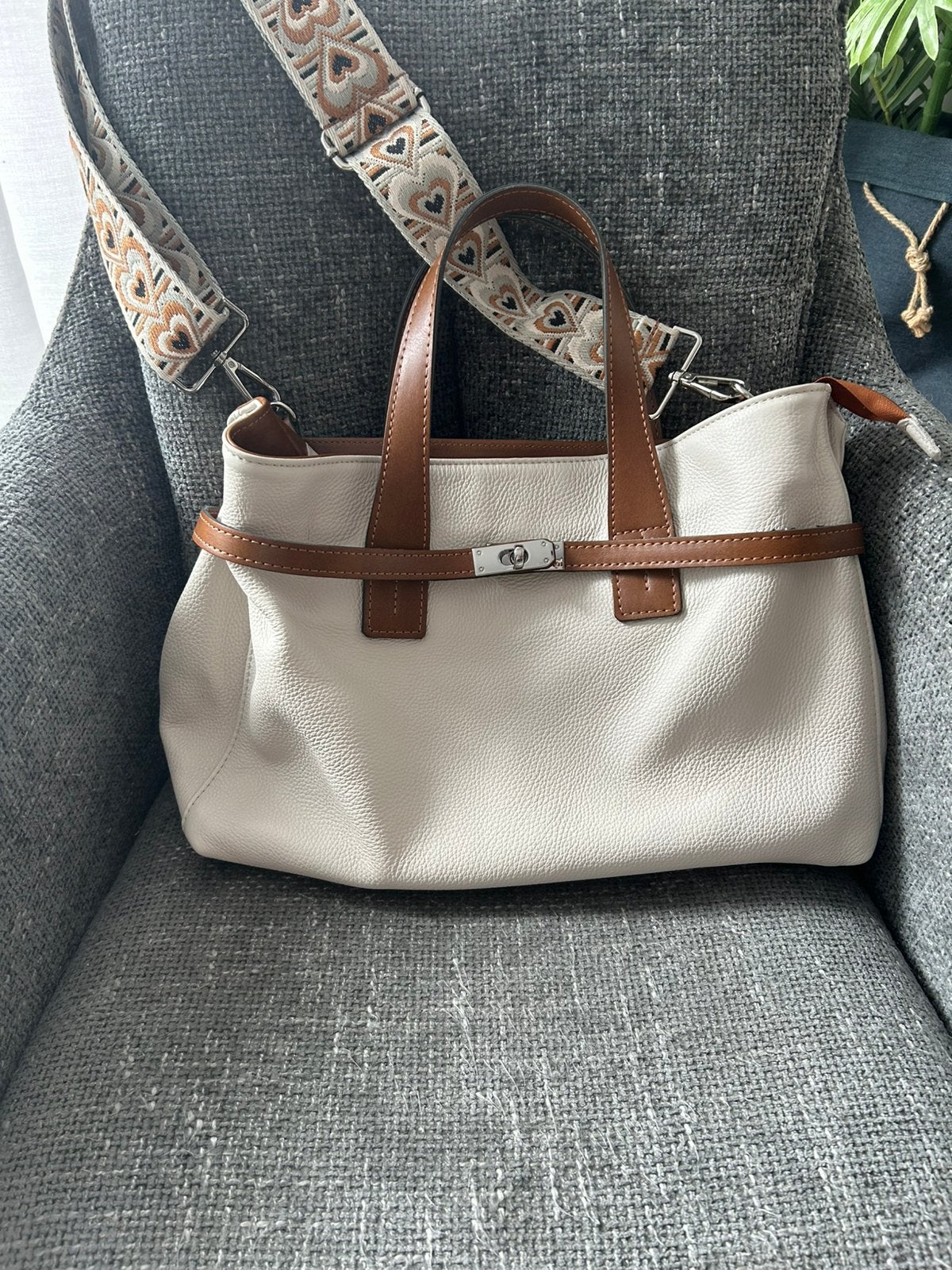 Leren tas beige met camel accenten, Ophalen of Verzenden, Nieuw, Wit