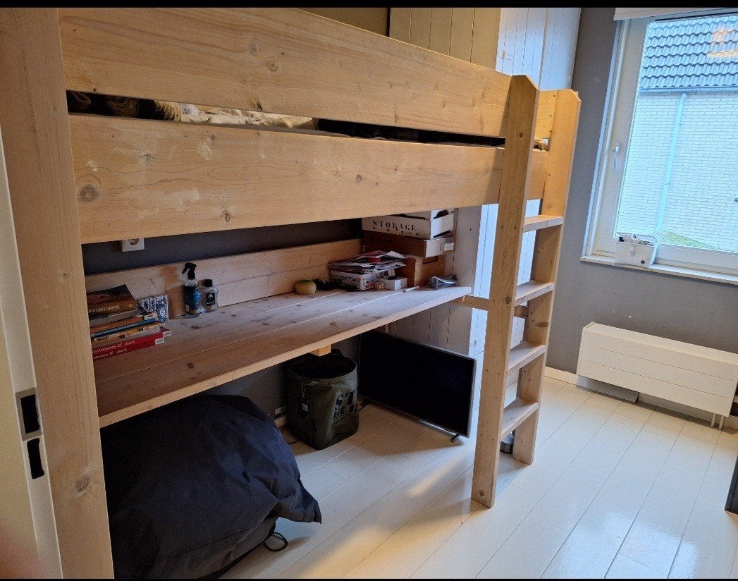 Mooie houten hoogslaper met bureau eronder, Kinderen en Baby's, Kinderkamer | Stapelbedden en Hoogslapers, Ophalen, Gebruikt, Hoogslaper