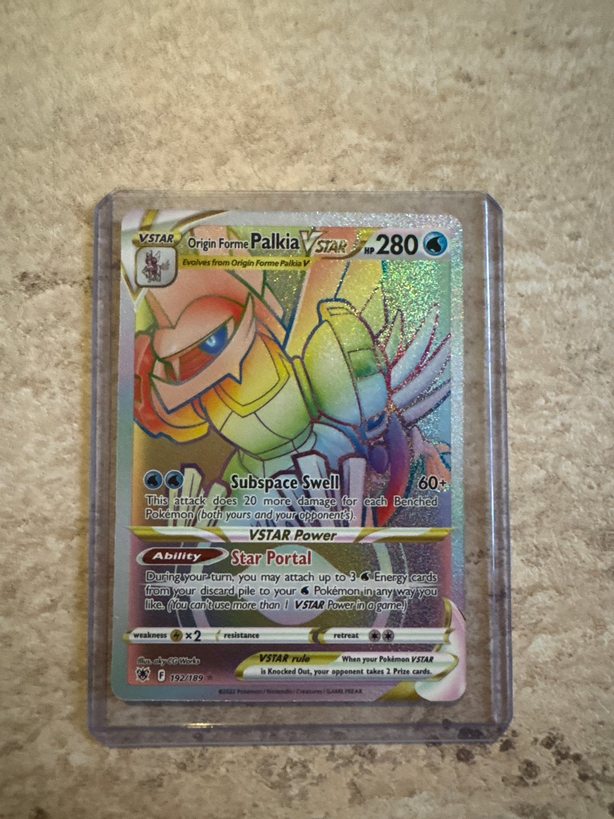 Origin Forme Palkia VSTAR Rainbow Rare Pokémon Kaart, Ophalen of Verzenden, Zo goed als nieuw, Losse kaart, Foil