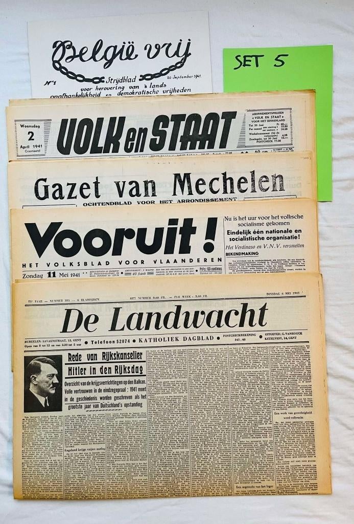 Originele WOII-kranten 1941 – set van 5 – set 5, Verzamelen, Verzenden, Overige soorten, Nederland, Boek of Tijdschrift