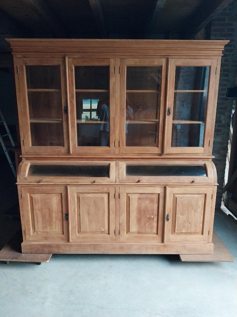 Prachtige Teak Buffetkast 200 cm, Ophalen, Met deur(en), 200 cm of meer, Glas