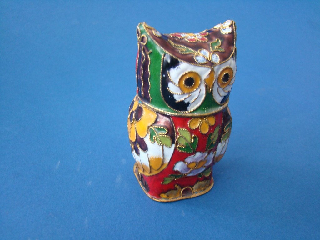 vintage cloisonne  uilen doosje, Ophalen of Verzenden