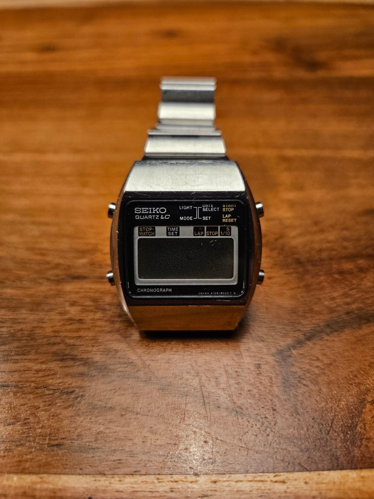 Prachtige Vintage Seiko Quartz LC Chronograph A128-5000, Ophalen, Gebruikt, Staal, Polshorloge