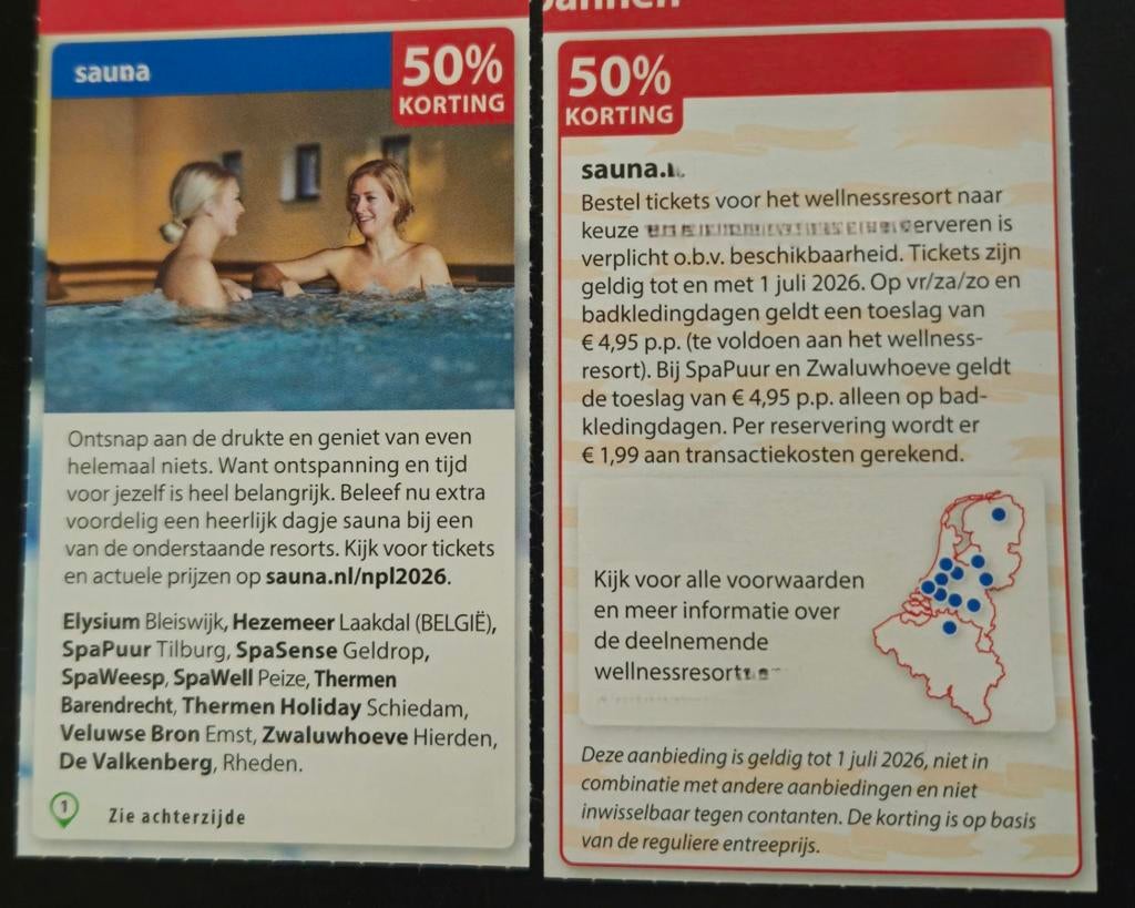 Sauna. 50% korting., Tickets en Kaartjes, Musea