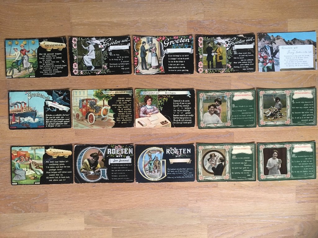 15 x groeten uit: ..........horizontale oude kaarten, Ophalen of Verzenden, Voor 1920, Gelopen, Overige thema's
