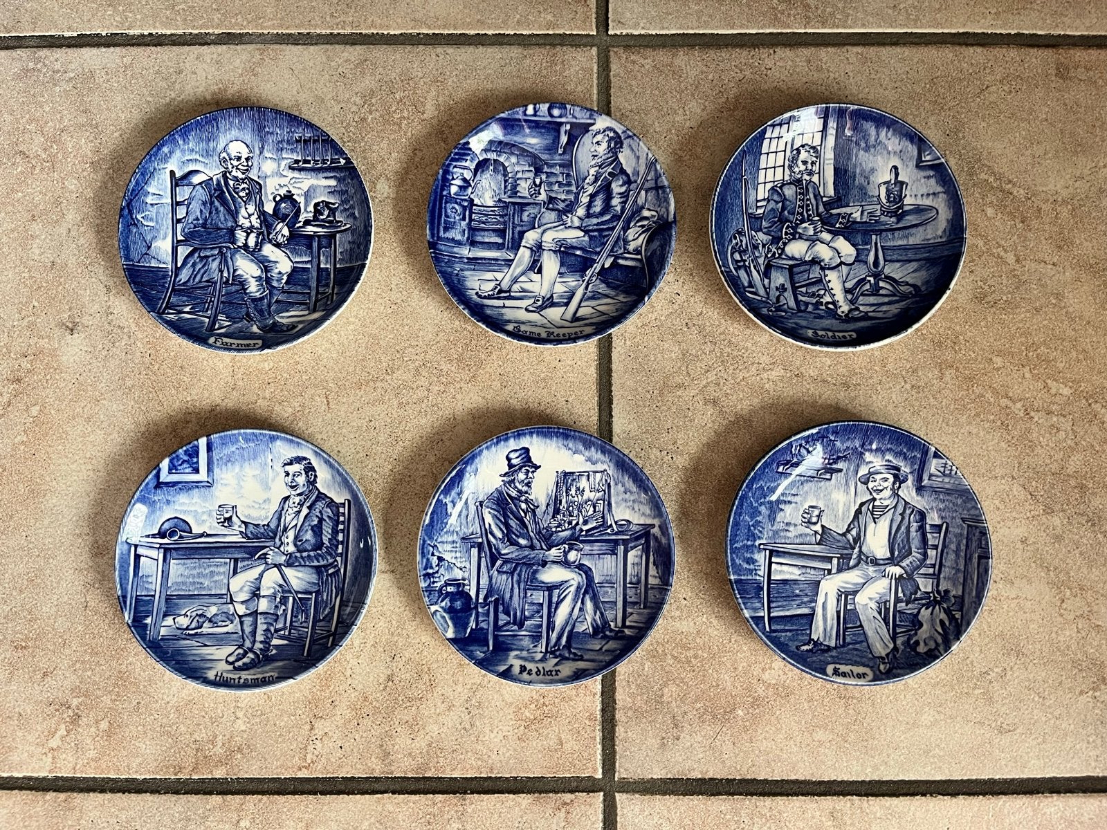 Set van 6 Enoch Wedgwood Tunstall schoteltjes - Blauw/Wit, Ophalen of Verzenden