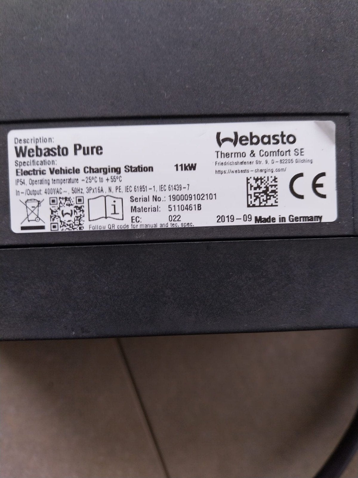 Webasto Pure 11 kW 3-fasen laadpaal elektrische auto, Ophalen of Verzenden