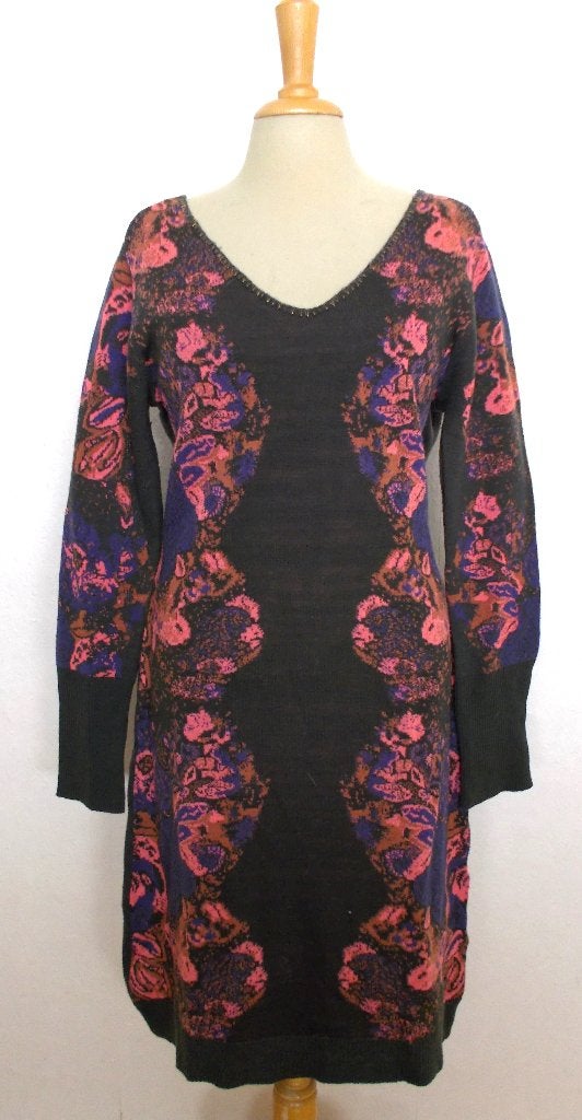 Aparte knitwear/fijn gebreide bruine print jurk van Didi! L, Bruin, Verzenden, Maat 42/44 (L), Zo goed als nieuw