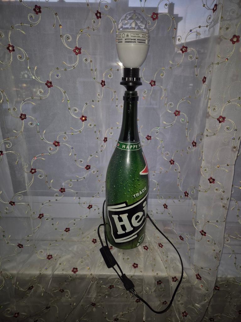 Heineken fles lamp, Ophalen of Verzenden, Gebruikt, Uniek, Feestelijk, Industrieel