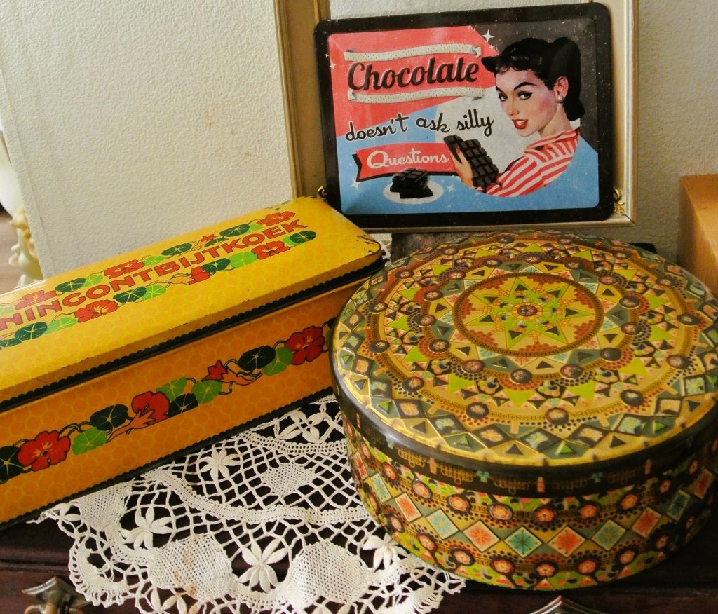Koektrommel/retro grootmoeders blik honingontbijtkoek oma, Ophalen of Verzenden, Gebruikt