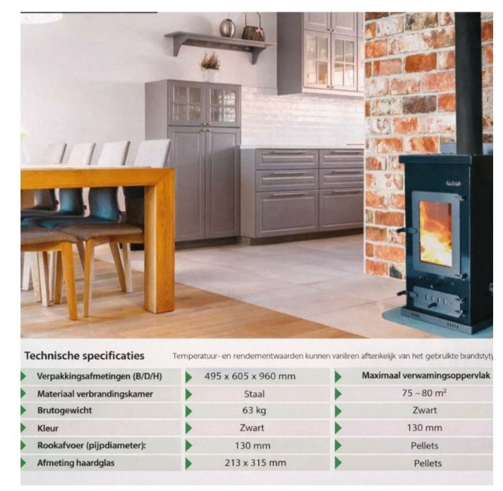 Sabah PLT03 Stalen Pelletkachel -13 kg Peletreservoir – 8 kW, Ophalen, Overige brandstoffen, Nieuw, Pelletkachel