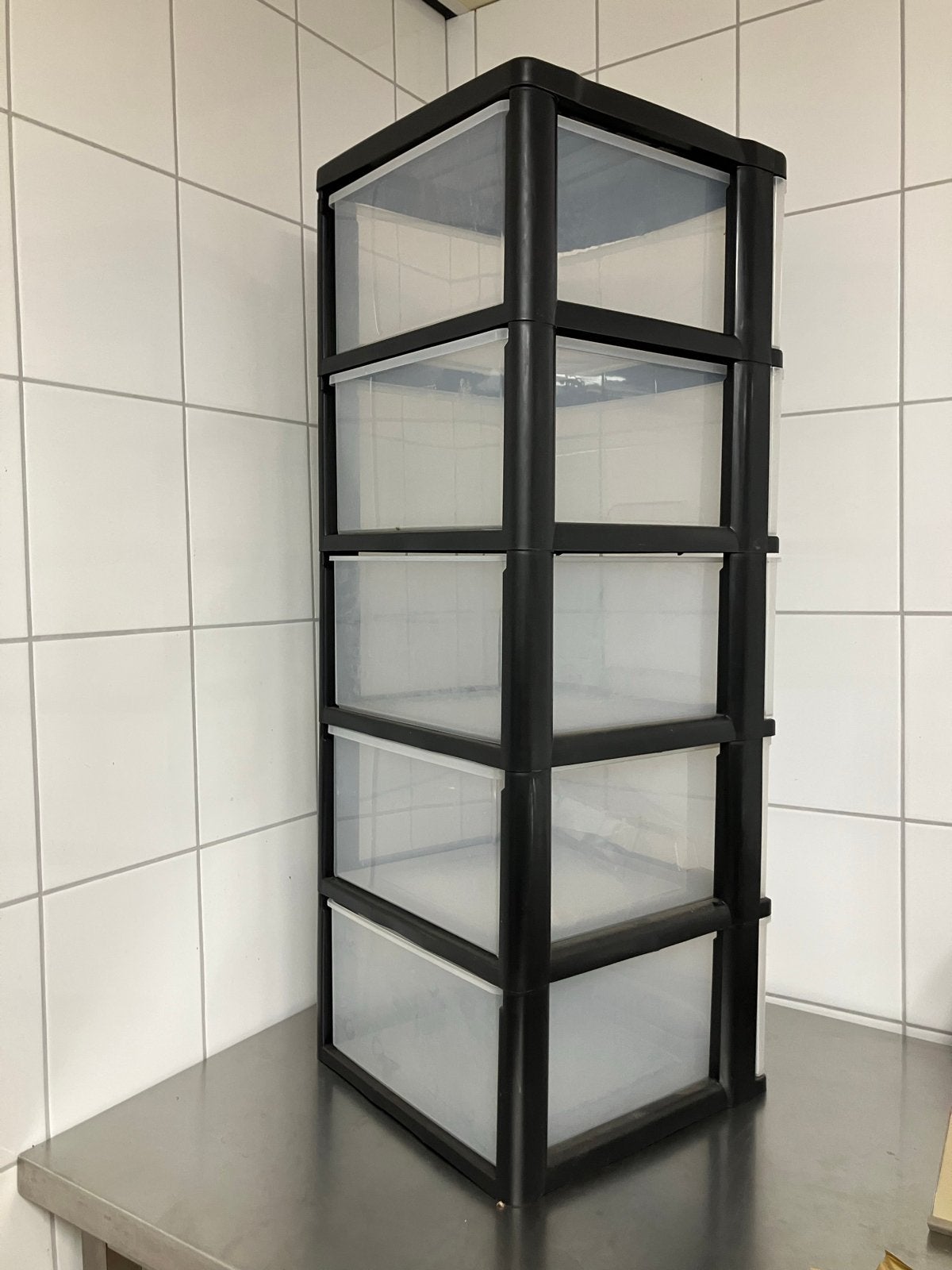 Kunststof ladekast met 5 transparante laden, Ophalen, Gebruikt, 5 laden of meer, 100 tot 150 cm