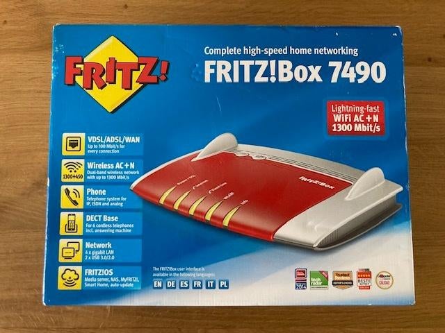 Fritz!Box 7490 modem router + toebehoren, Ophalen of Verzenden, Zo goed als nieuw, Router met modem, Fritzbox