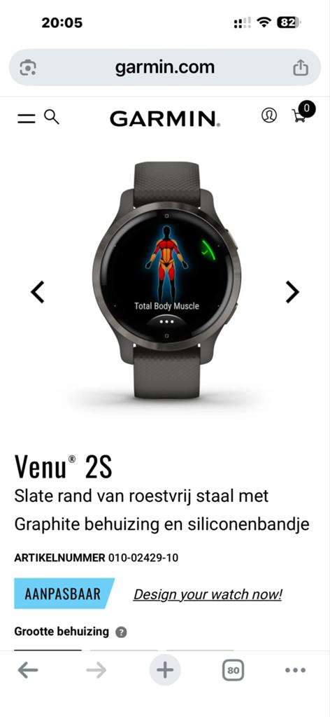 Garmin Venu 2S GPS Smartwatch - gebruikt maar in goede staat, Ophalen of Verzenden, Waterdicht, Grijs, Android