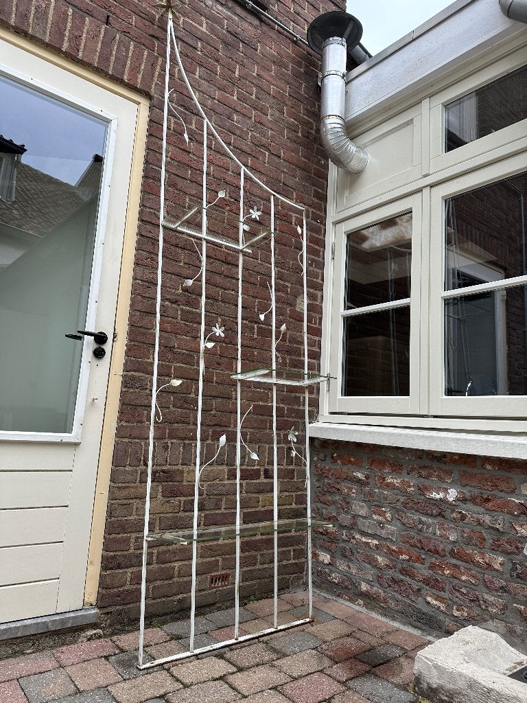 Vintage metalen wandrek, antiek brocante plantenstandaard, Ophalen